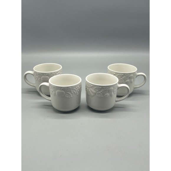 Gibson china Kitchen Gibson Coffee Tea Cups Mug Set Of 4 White Raised Fruit Design 3 4 Tall